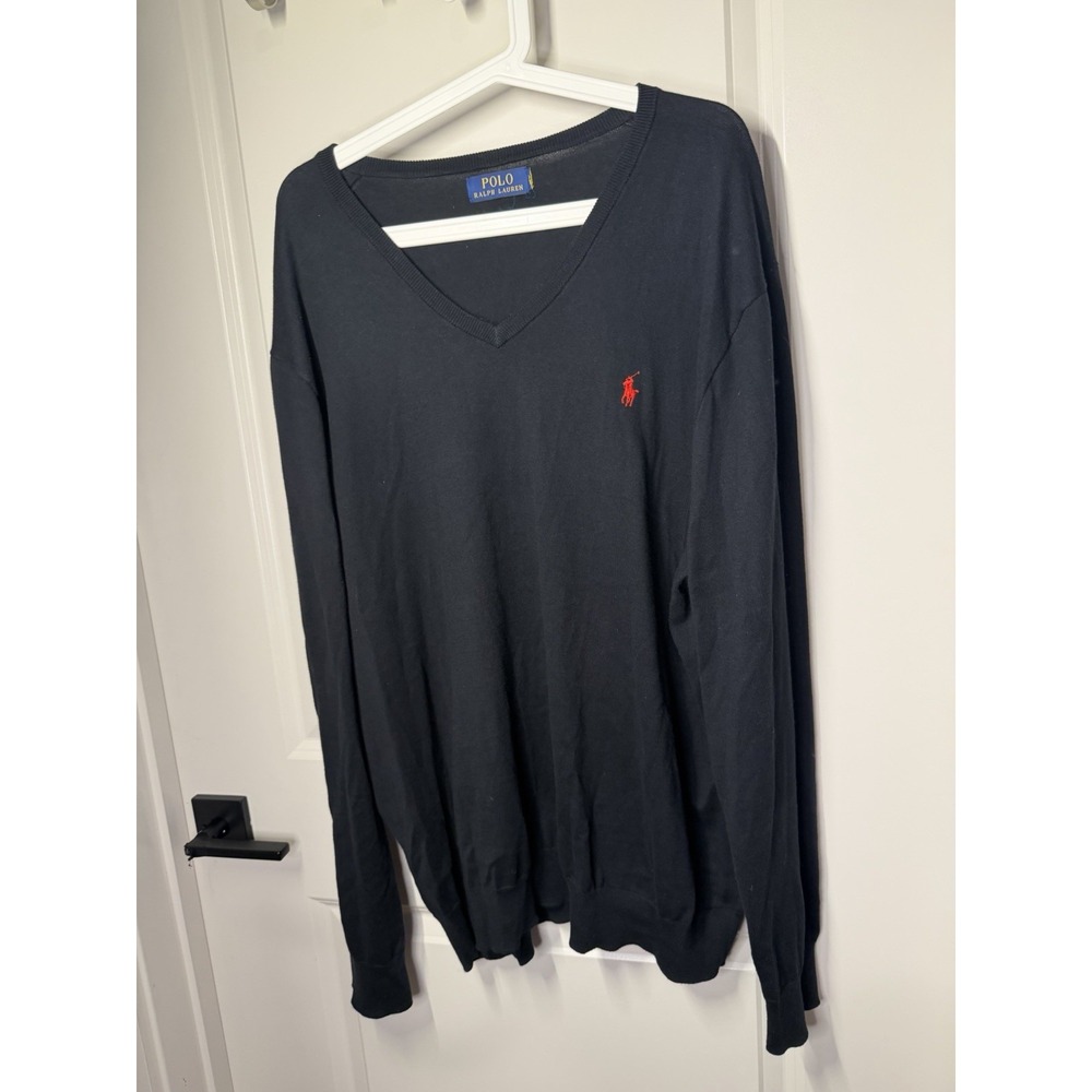 Polo Ralph Lauren Men’s V Neck Sweater Black Red Pony Pullover XL